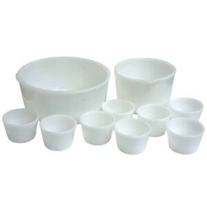 RARE 10pc Vintage Glasbake Sunbeam 2 Fire King Milk Mix Bowls,8 Ramekin Custard